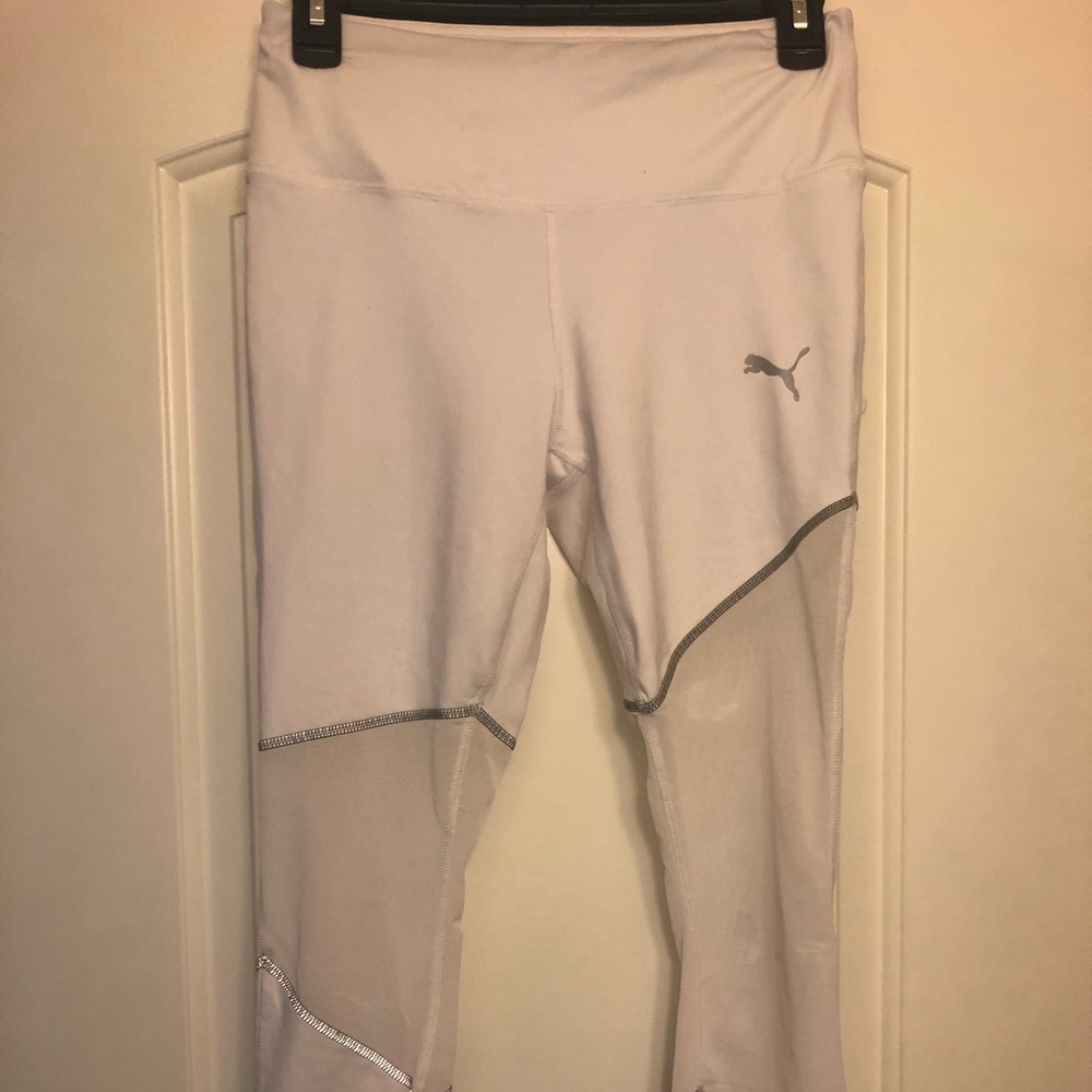 3/4 white puma leggings with mesh, worn once
